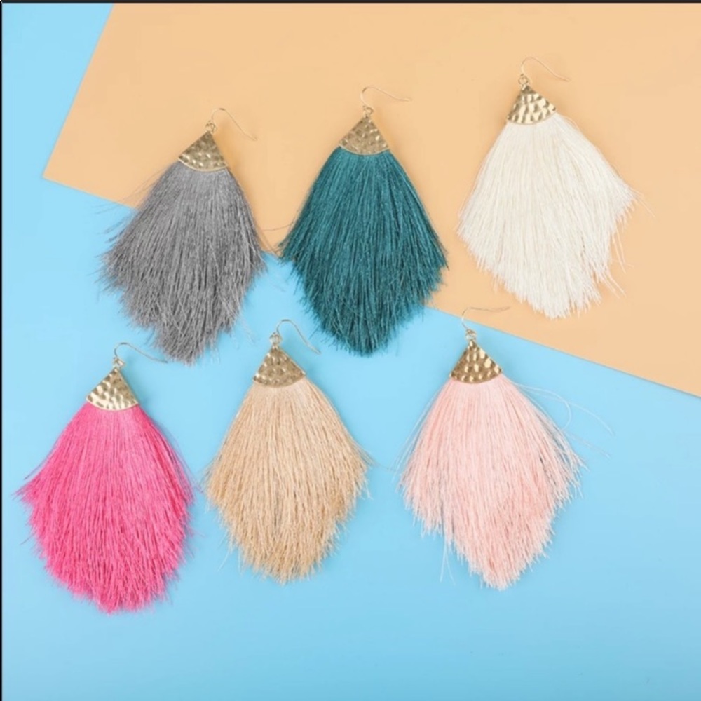 Teal Fan Fringe Earrings - Picture 5 of 5